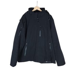 Tumi Tech Mens Black Hooded Utility Zip-Front Jacket XL Elevated Luxe Streetwear